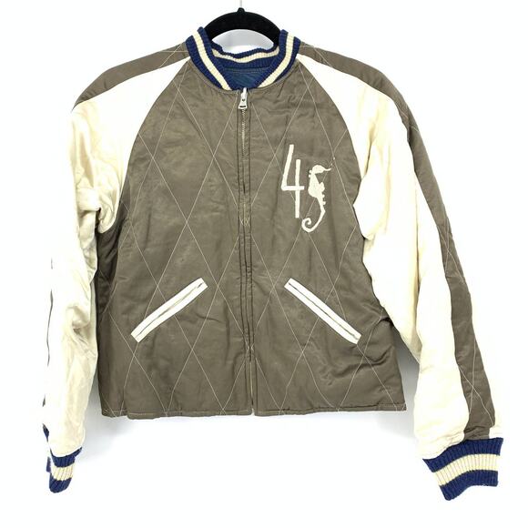 45 Revolutions Per Minute Men's Approx Sz S Bomber Jacket Embroidered Reversible - Picture 1 of 10